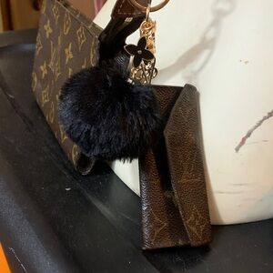 Louis Vuitton Brown Monogram Key Holder/Purse Charm with Black Pom Pom